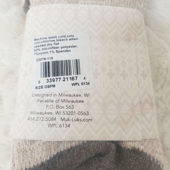 The Original Muk Luks Knee High Socks Tan Multi Contrast Top Toe Heel OSFM New - Picture 4 of 5
